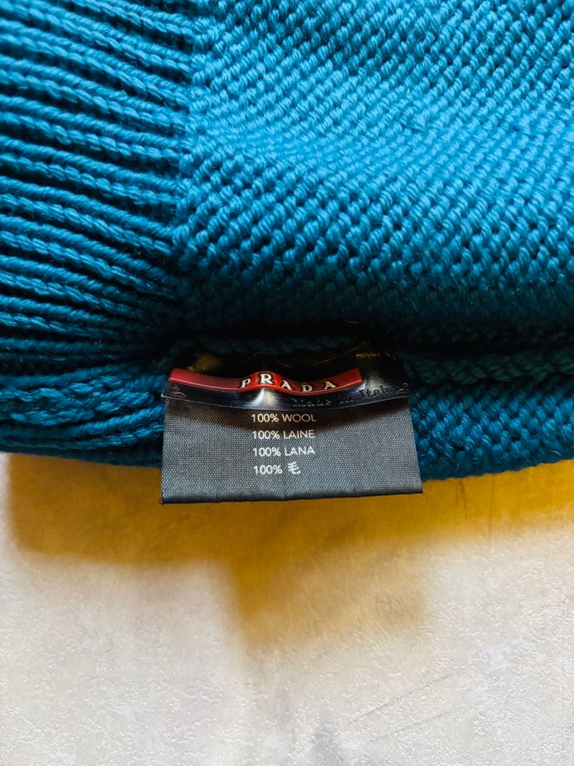 PRADA ニット帽 ウール100% 青 ターコイズブルー