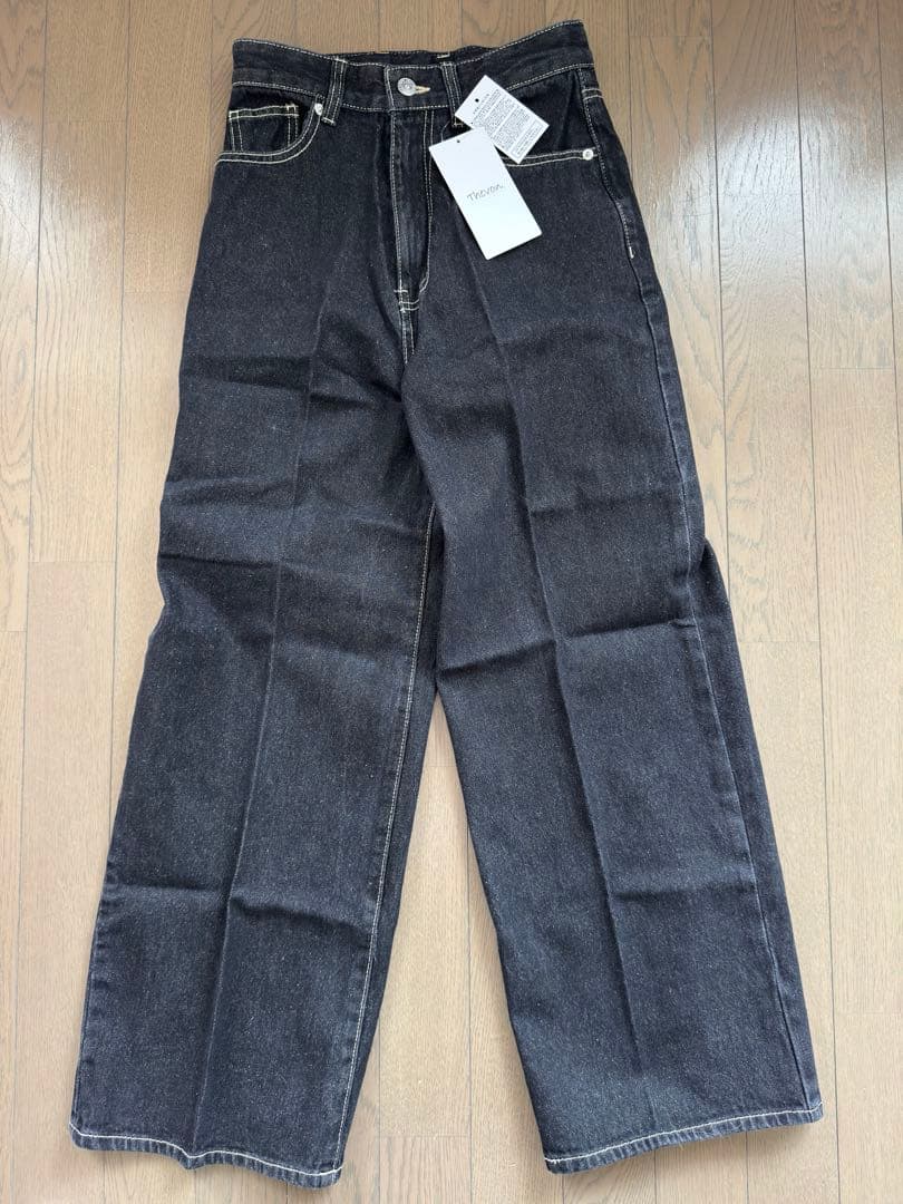 【Yuna企画】Thevon ハイウエストストレートデニムパンツ S ブラック