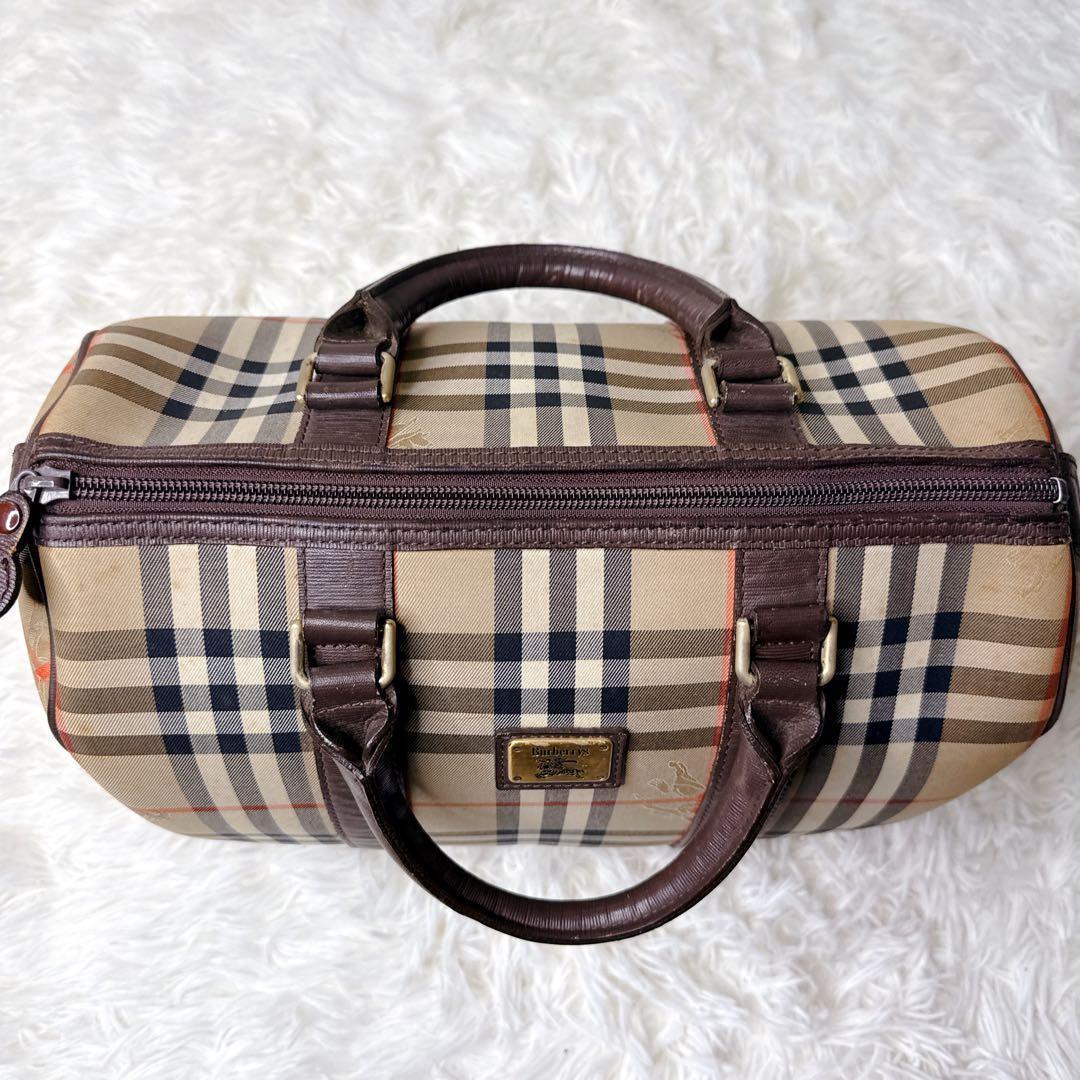 BURBERRY バーバリー ミニボストンバッグ ノバチェック プレートロゴ