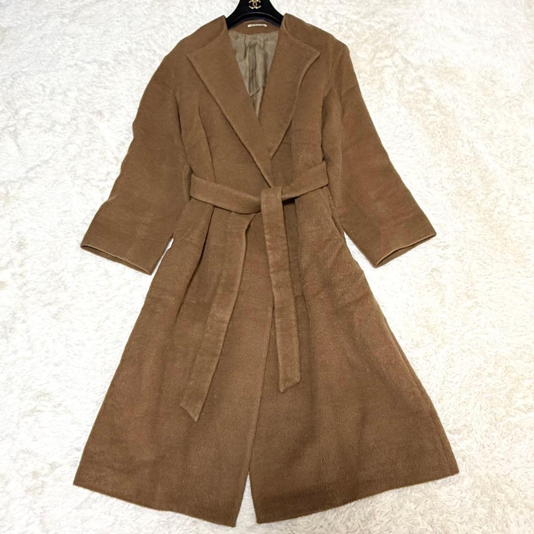 AURALEE オーラリー ベルテッドコート ノーカラー　アルパカ混 シャギー