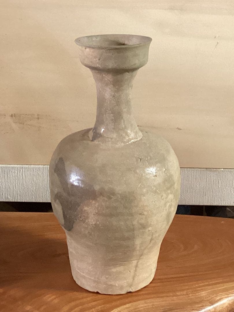 李朝　朝鮮美術　時代物青磁　古美術骨董品　酒器?花入　H29.5cm
