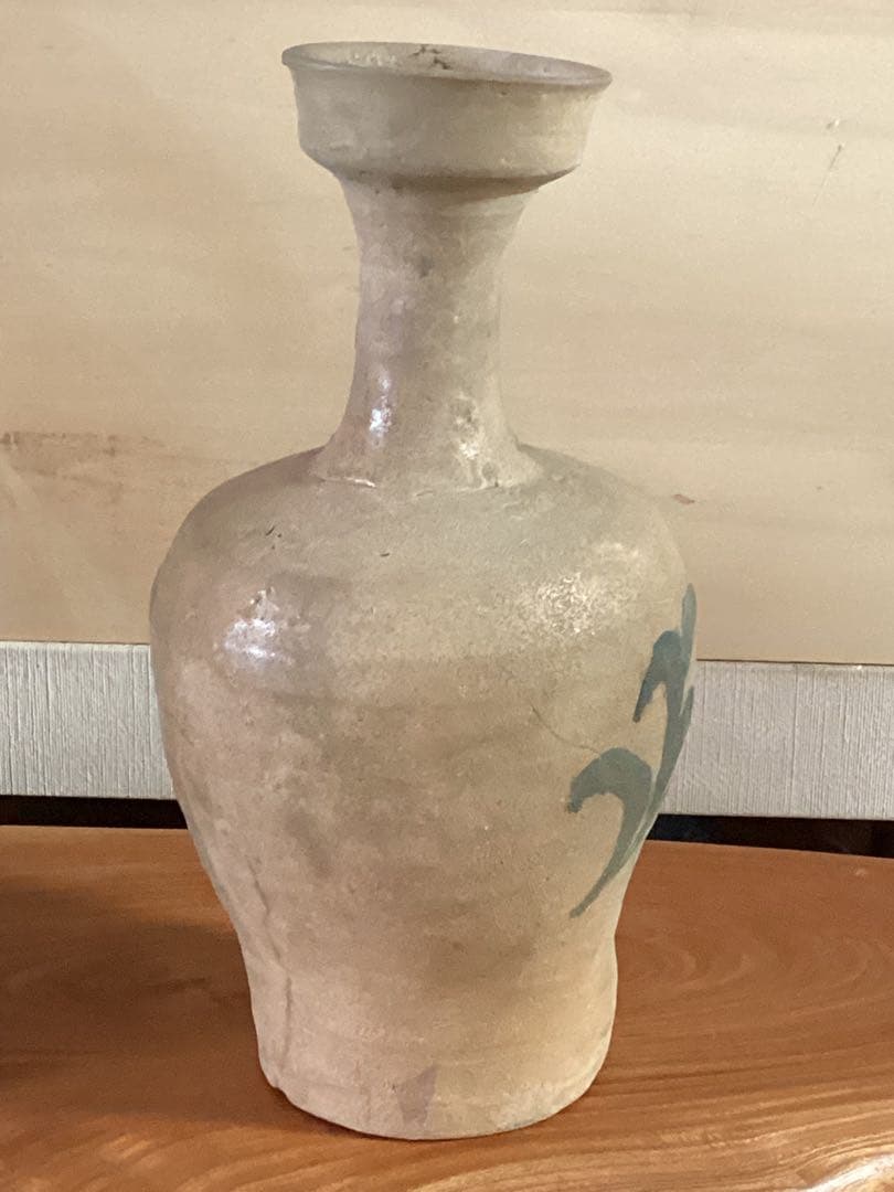 李朝　朝鮮美術　時代物青磁　古美術骨董品　酒器?花入　H29.5cm