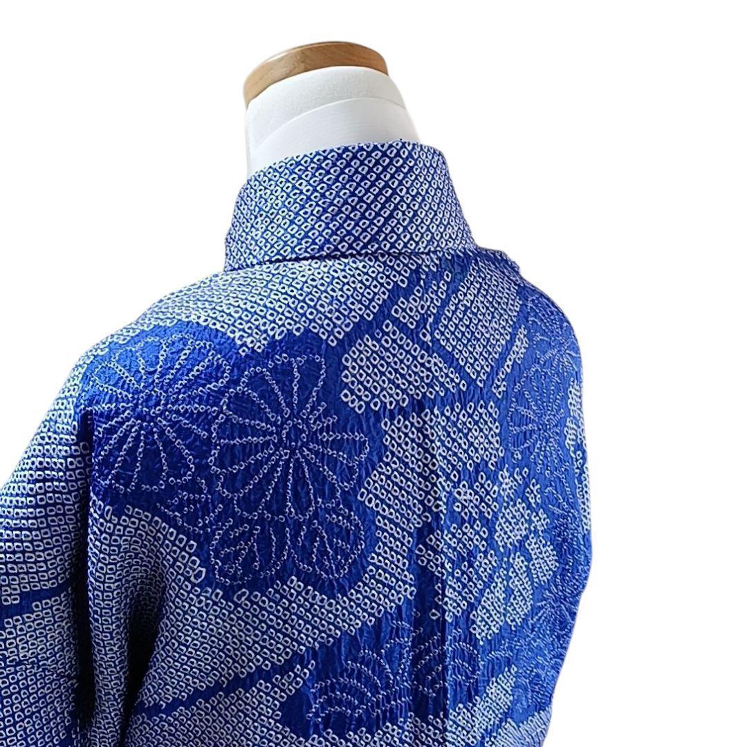 LULU37 着物 正絹 振袖 絞り 青 花柄