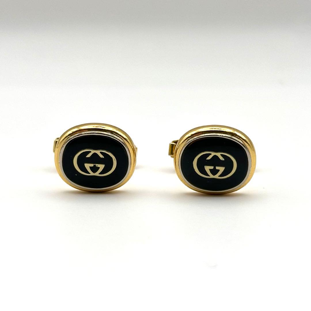 【良品】GUCCI グッチ カフスボタン GGロゴ インターロッキング ゴールド
