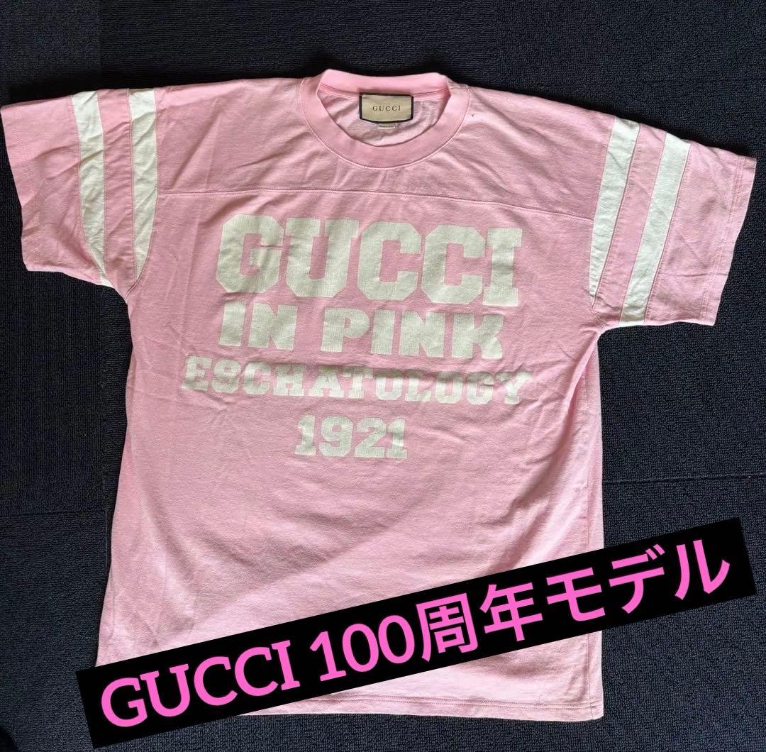 GUCCI ピンク ロゴTシャツ M オーバーサイズ 100周年モデル