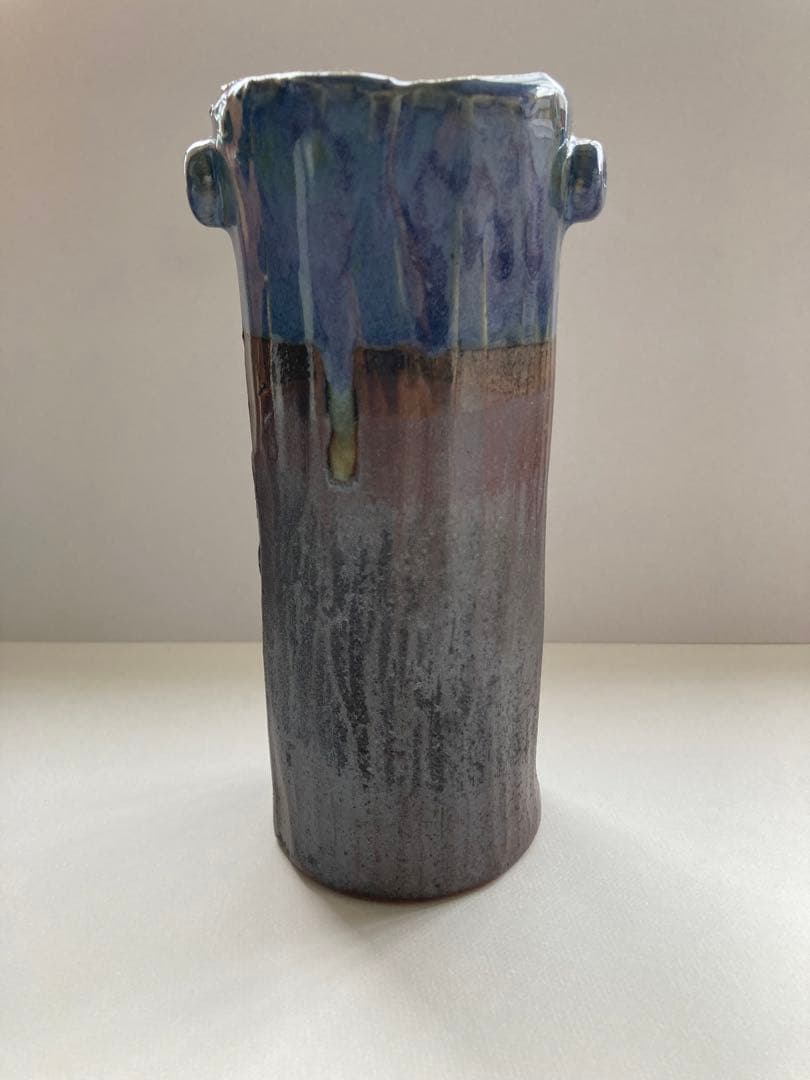 【新品】桜島焼 手作り陶器 花瓶 青灰色