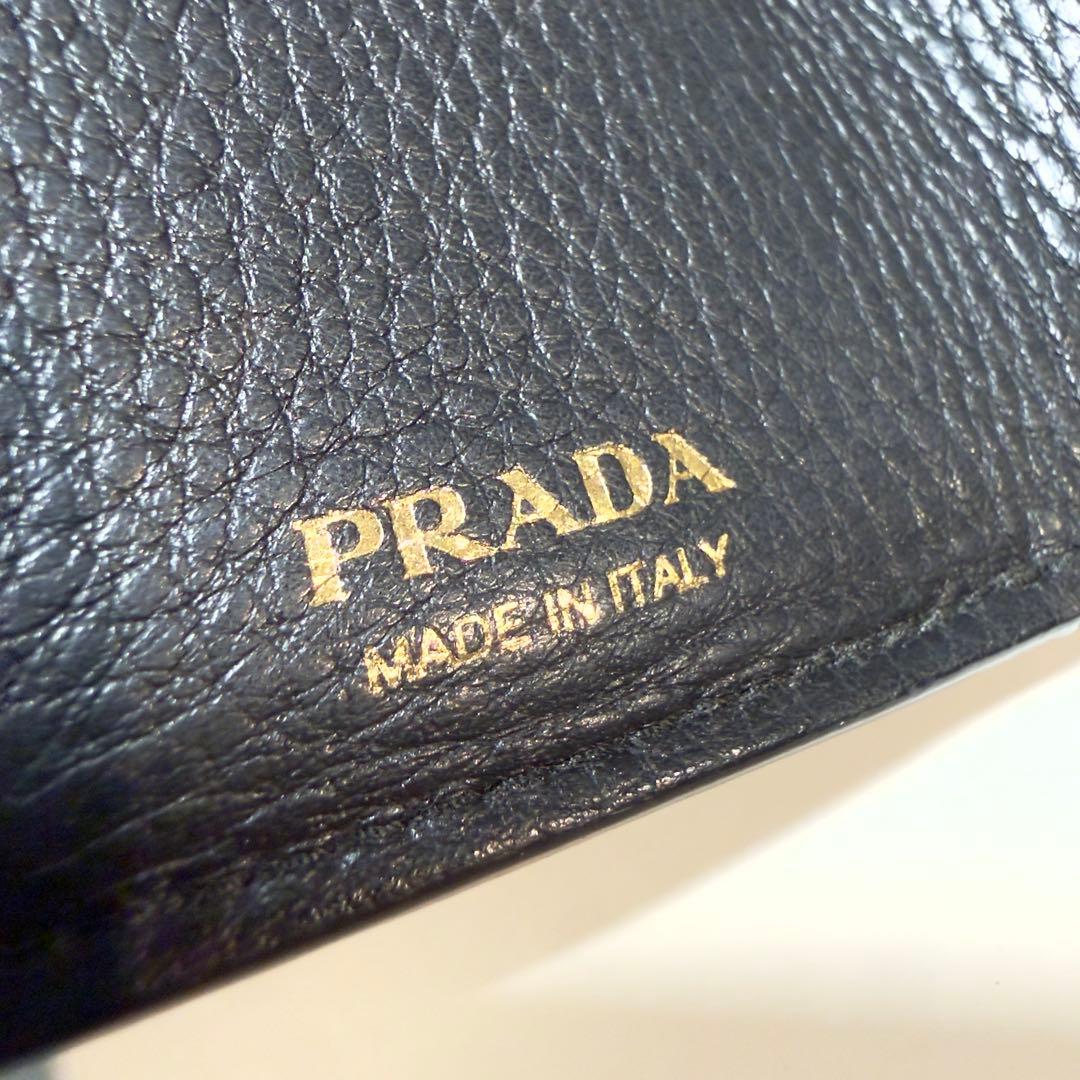 良品 PRADA プラダ 3つ折り財布 コンパクト ブラック レザー
