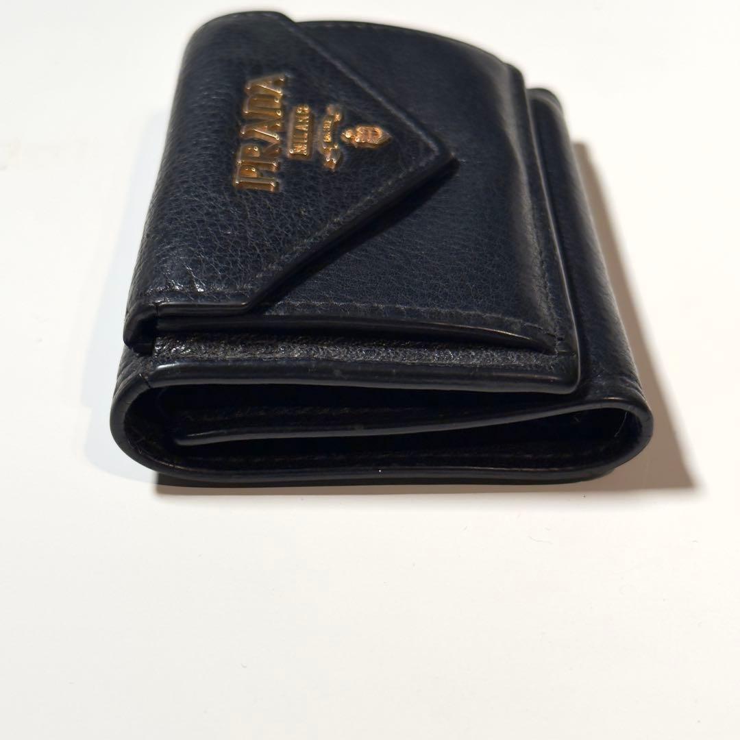 良品 PRADA プラダ 3つ折り財布 コンパクト ブラック レザー