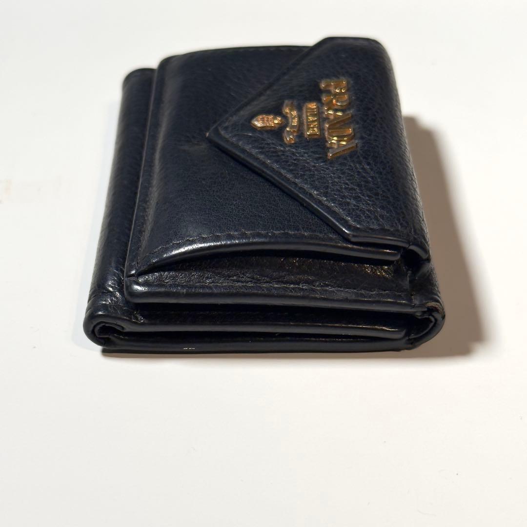 良品 PRADA プラダ 3つ折り財布 コンパクト ブラック レザー