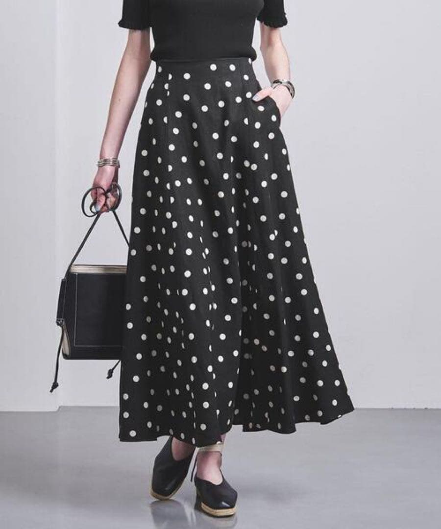 美品✨ユナイテッドアローズ リネンドットフレアマキシスカート ロング40