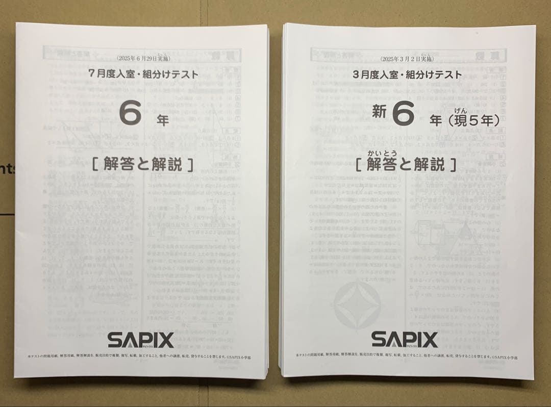 サピックス6年3月入室組分けテスト 2025年間テスト セット①