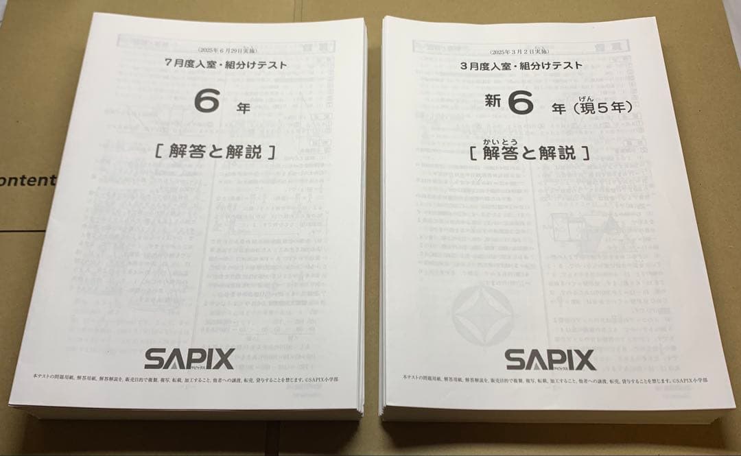 サピックス6年3月入室組分けテスト 2025年間テスト セット①