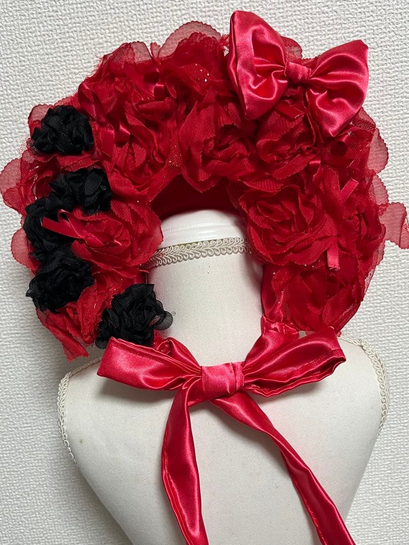 コロ　赤と黒の薔薇ドレス➕ボンネット　ハンドメイド