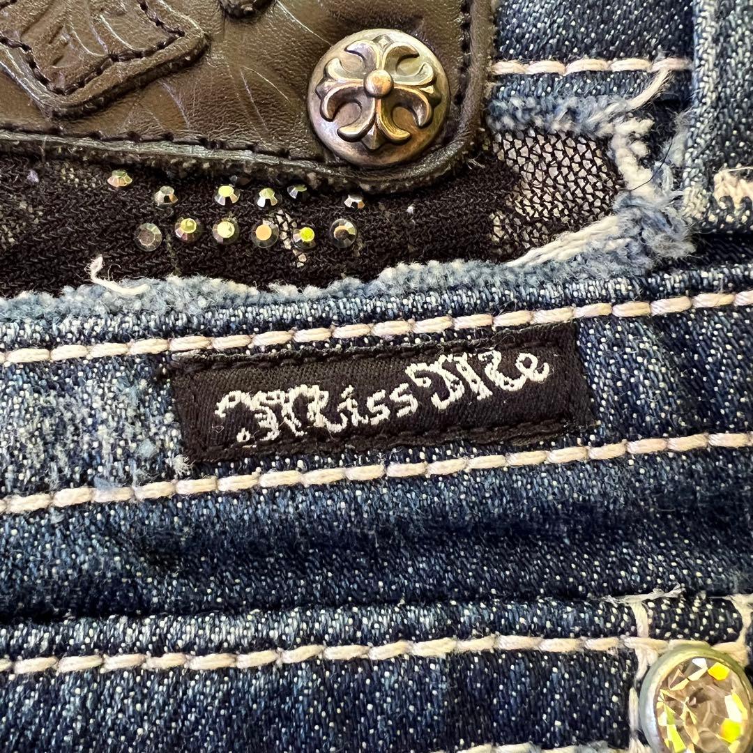Miss Me ミスミー フレアデニム ブーツカット 刺繍 ラインストーン XS