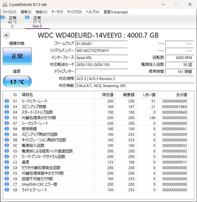 WesternDigital 4TB 3.5インチ内蔵型HDD WD40EURD
