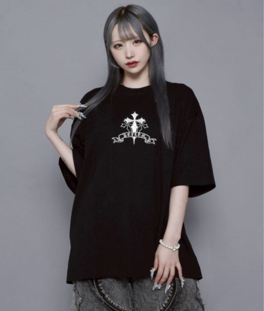 tシャツ 「REFLEM/レフレム」クロス刺繍Tシャツ/ハーフスリーブカットソー