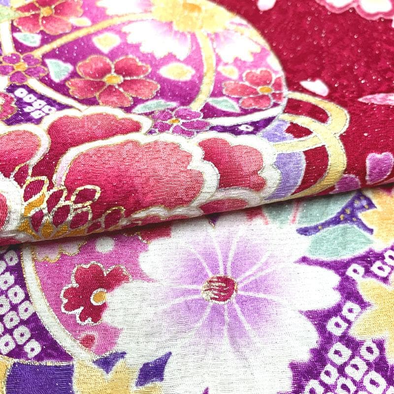 505z26,411y1,小物類〇銀通し 古典柄 振袖 金彩 毬 牡丹 桜〇美品