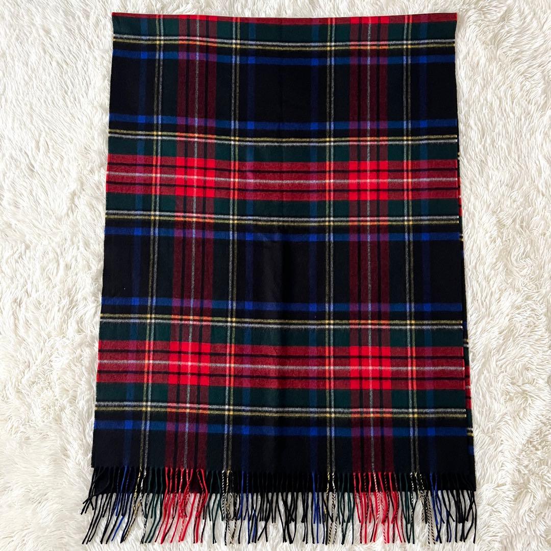 【美品】ジョンストンズ ブラックスチュアート 大判 ストール カシミヤ100%