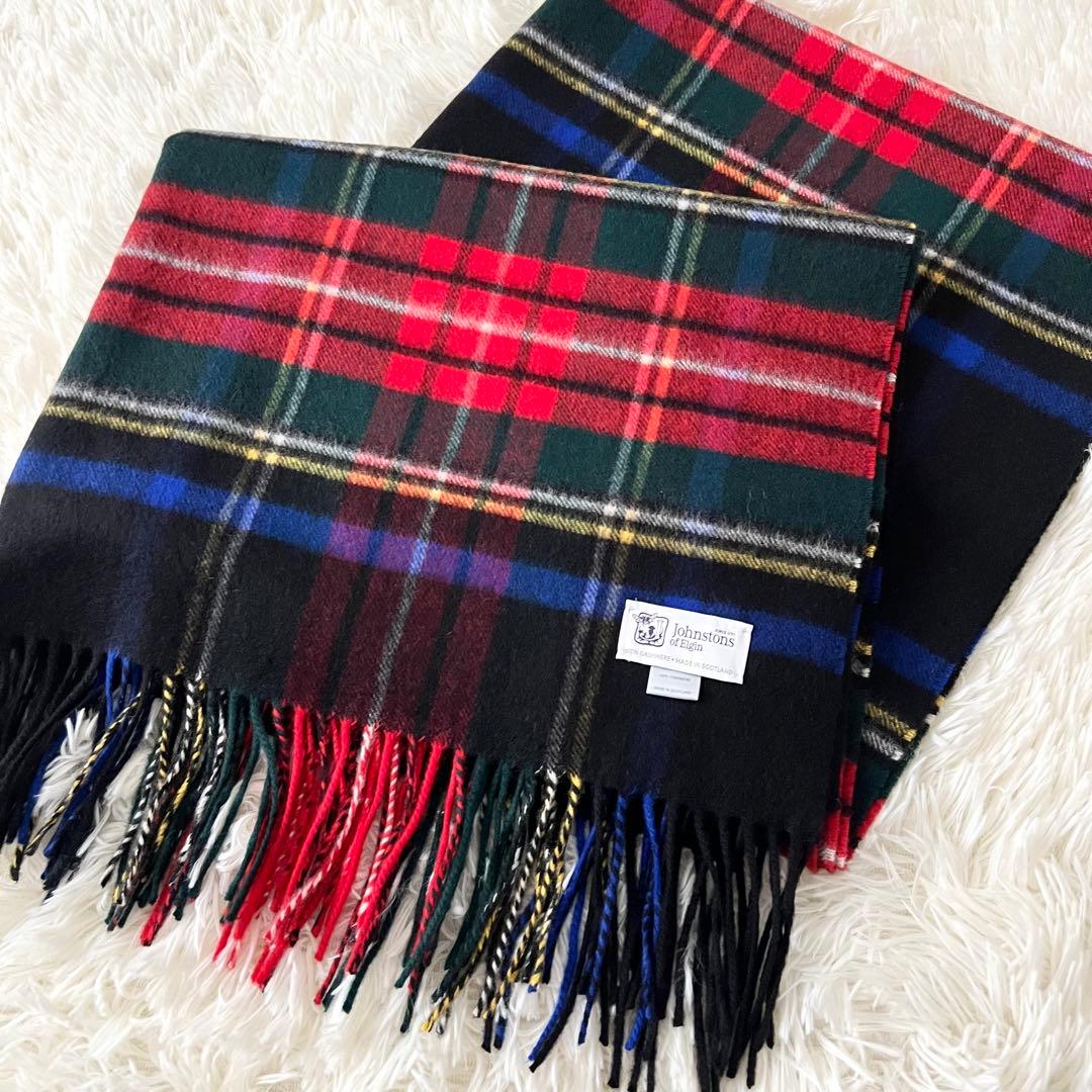【美品】ジョンストンズ ブラックスチュアート 大判 ストール カシミヤ100%