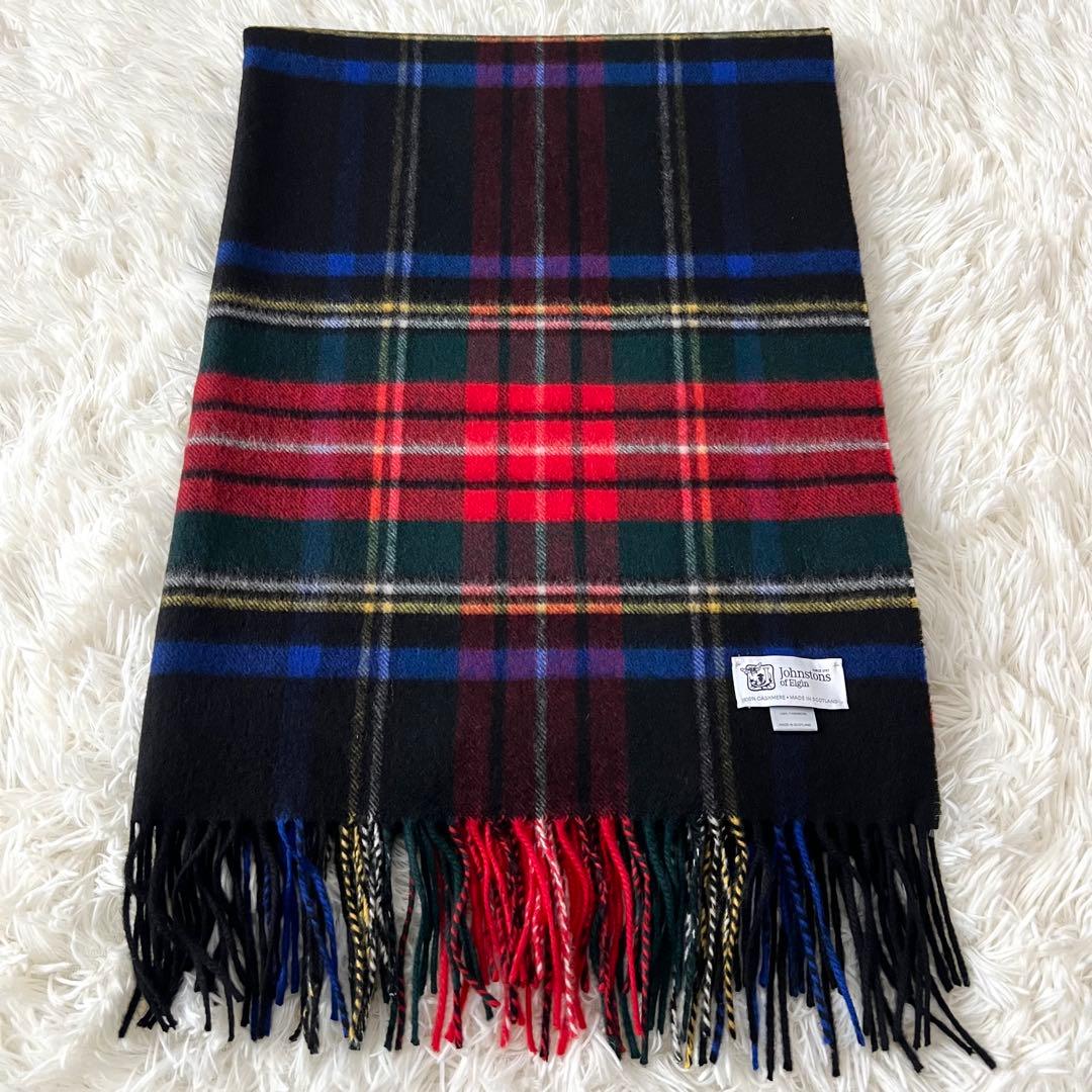【美品】ジョンストンズ ブラックスチュアート 大判 ストール カシミヤ100%