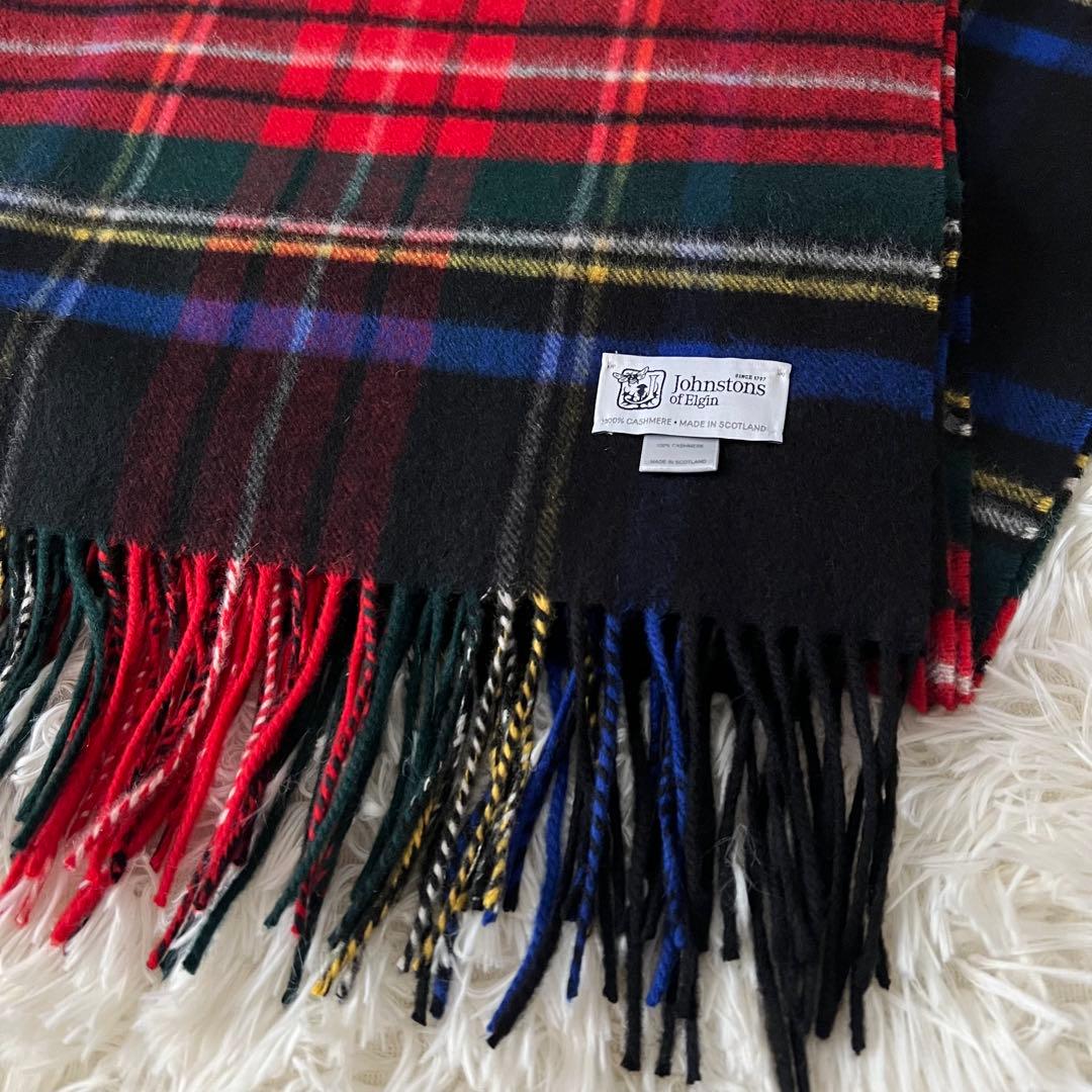 【美品】ジョンストンズ ブラックスチュアート 大判 ストール カシミヤ100%