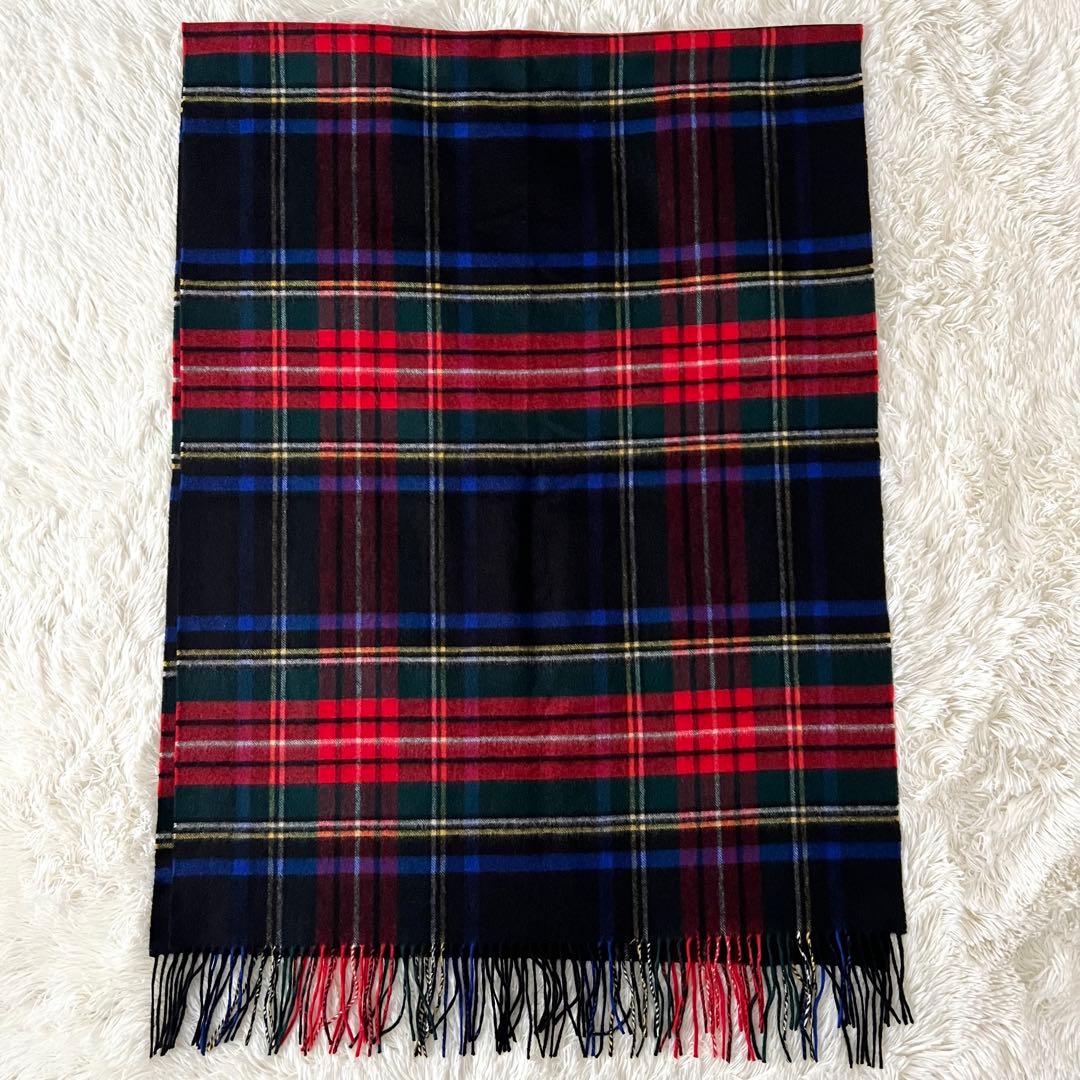 【美品】ジョンストンズ ブラックスチュアート 大判 ストール カシミヤ100%