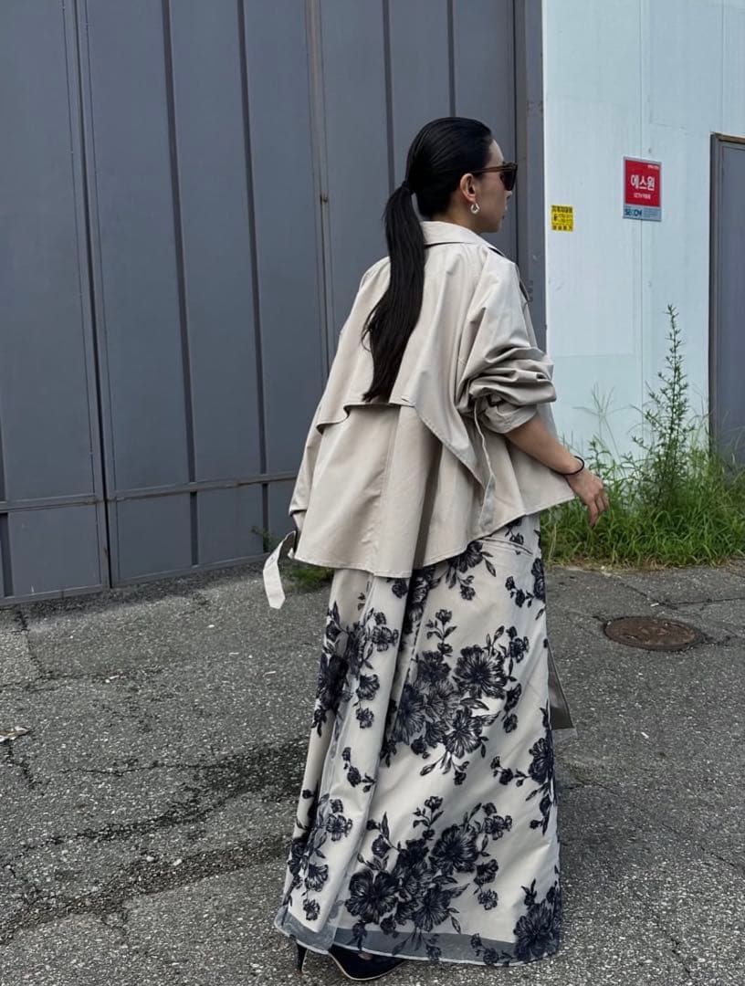 ジャケット・アウター 3WAY TULLE EMBROIDERY DOCKING TRENCHCOAT