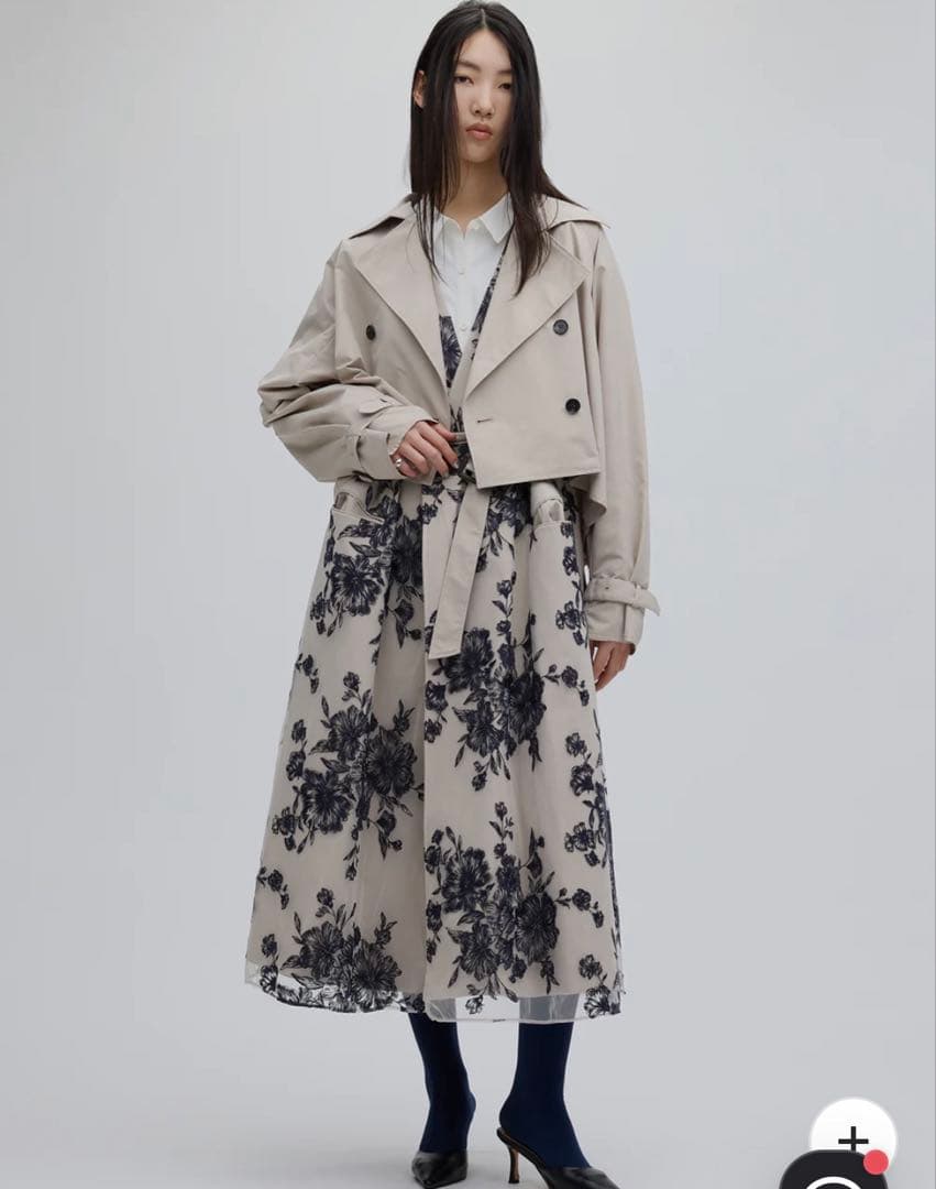 ジャケット・アウター 3WAY TULLE EMBROIDERY DOCKING TRENCHCOAT