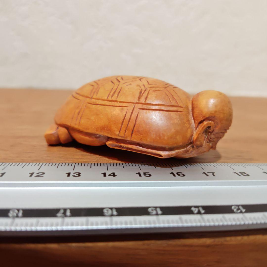 時代提物 仏教美術置根付 木彫 【亀仙人】高さ約6.6cm 重さ32ｇ☆縁起物☆