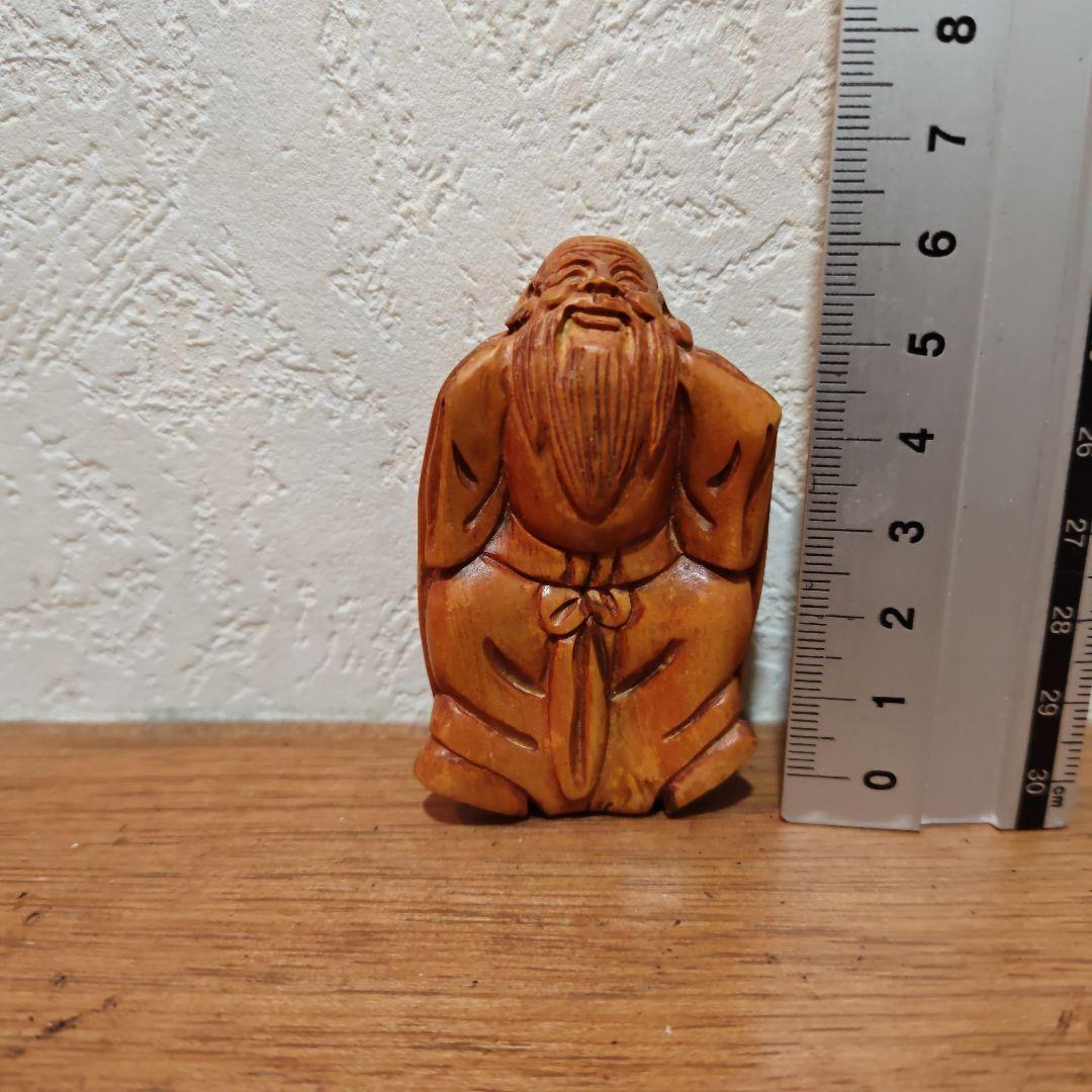 時代提物 仏教美術置根付 木彫 【亀仙人】高さ約6.6cm 重さ32ｇ☆縁起物☆