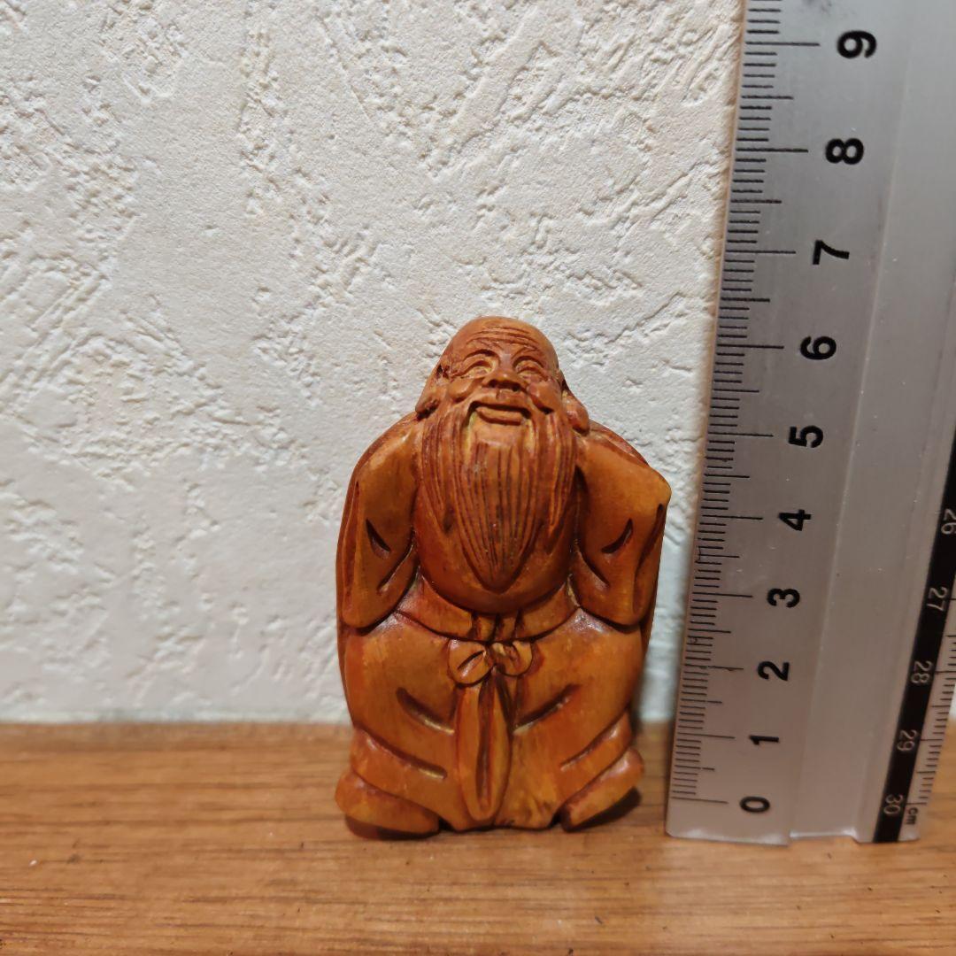 時代提物 仏教美術置根付 木彫 【亀仙人】高さ約6.6cm 重さ32ｇ☆縁起物☆