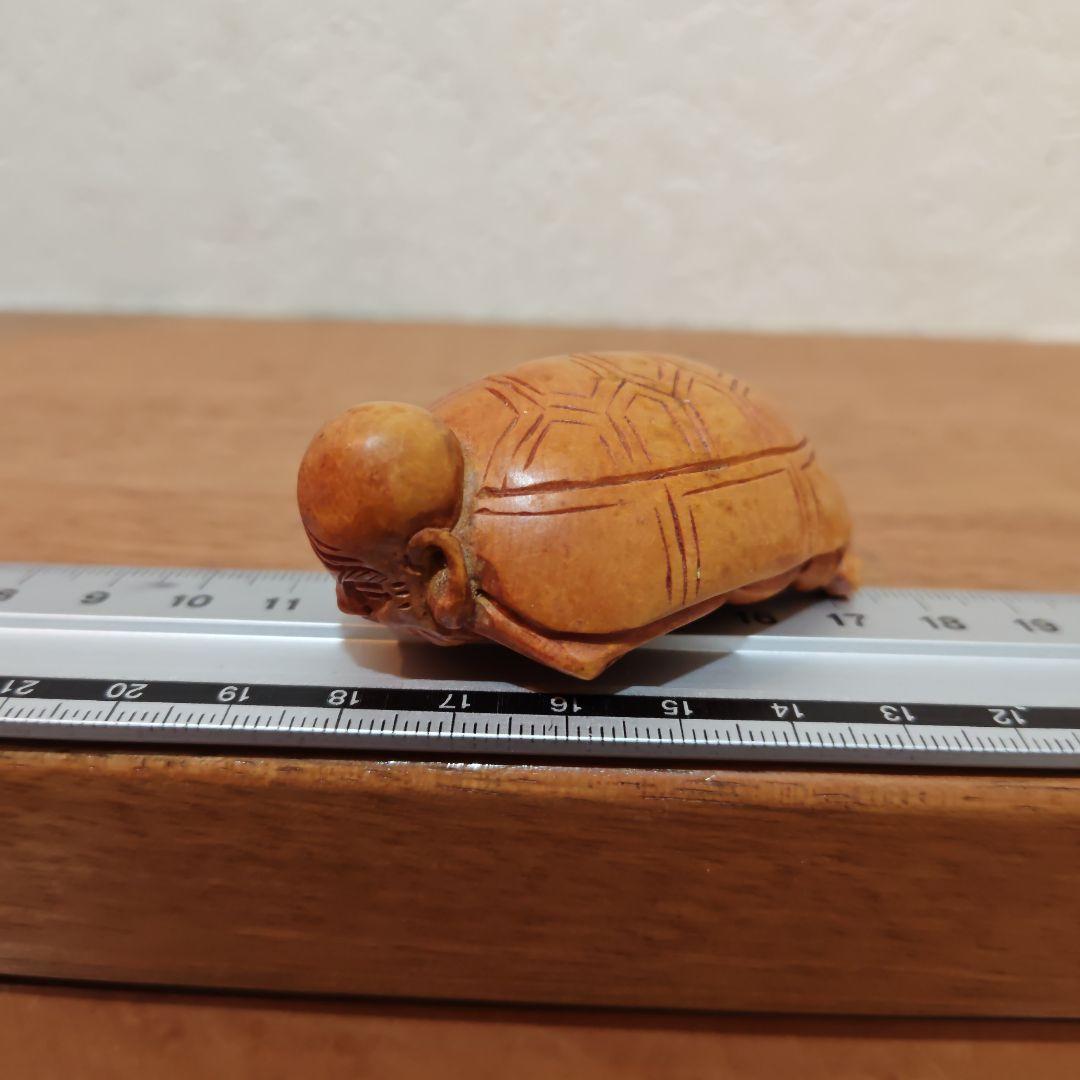 時代提物 仏教美術置根付 木彫 【亀仙人】高さ約6.6cm 重さ32ｇ☆縁起物☆