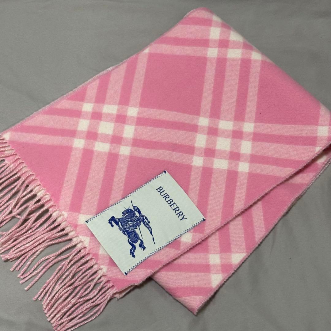 Burberryカシミヤ100%チェックマフラーシュガーピンク 未使用