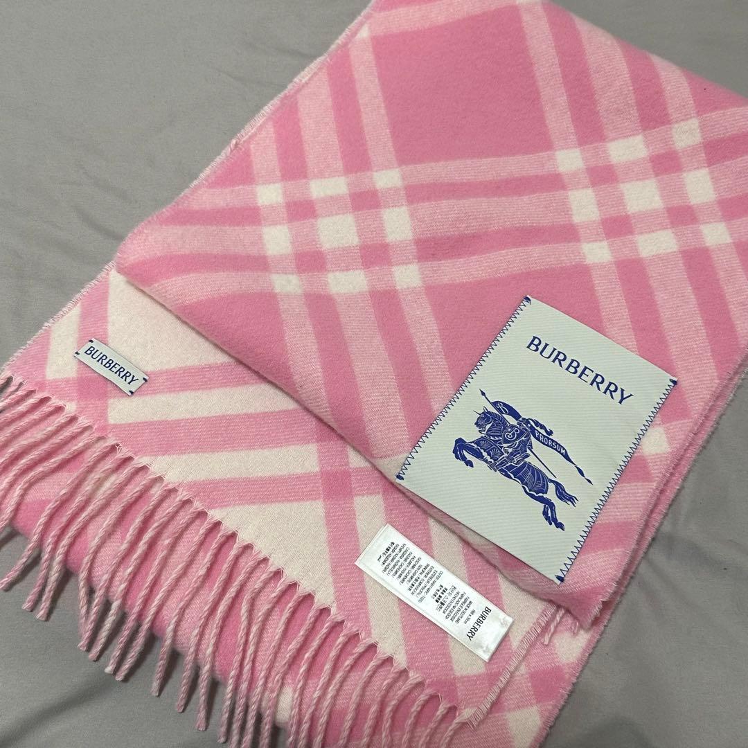 Burberryカシミヤ100%チェックマフラーシュガーピンク 未使用