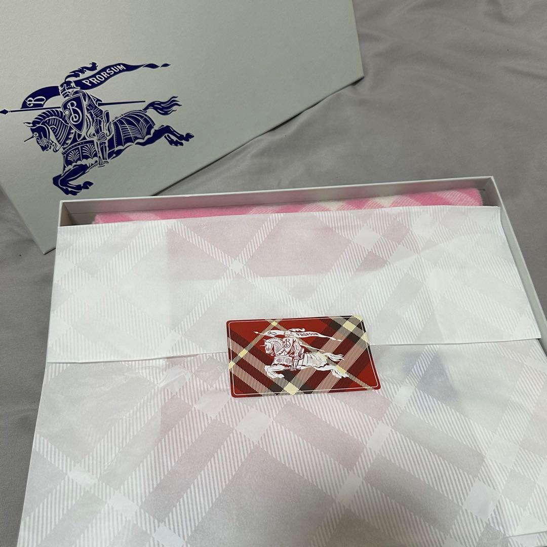 Burberryカシミヤ100%チェックマフラーシュガーピンク 未使用