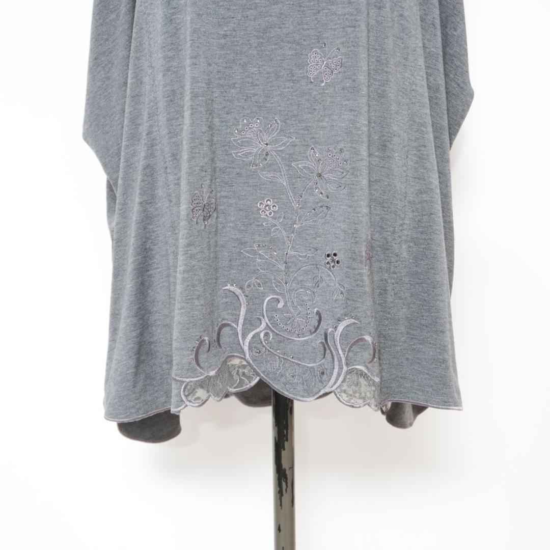新品 伊太利屋 花柄刺繍ワイドカットソー グレー サイズ13*GD443