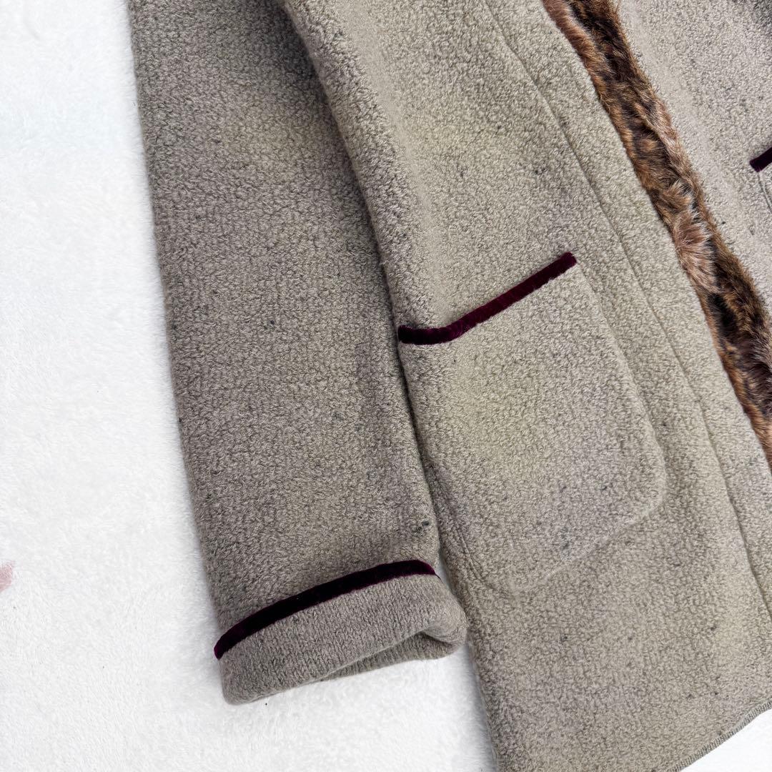 希少 ETRO エトロ ニット コート ガウン ファー ウール ブラウン 44