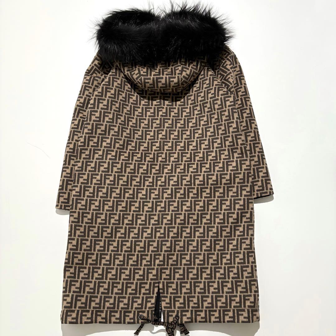 【未使用級】FENDI ロングコート リバーシブル ズッカ ファー 黒 36