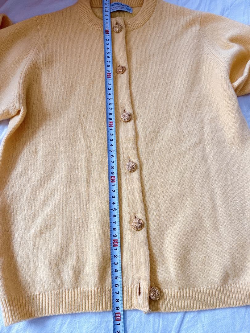 【BALLANTYNE】カシミヤ100% 金ボタン ノーカラーカーデ36イエロー