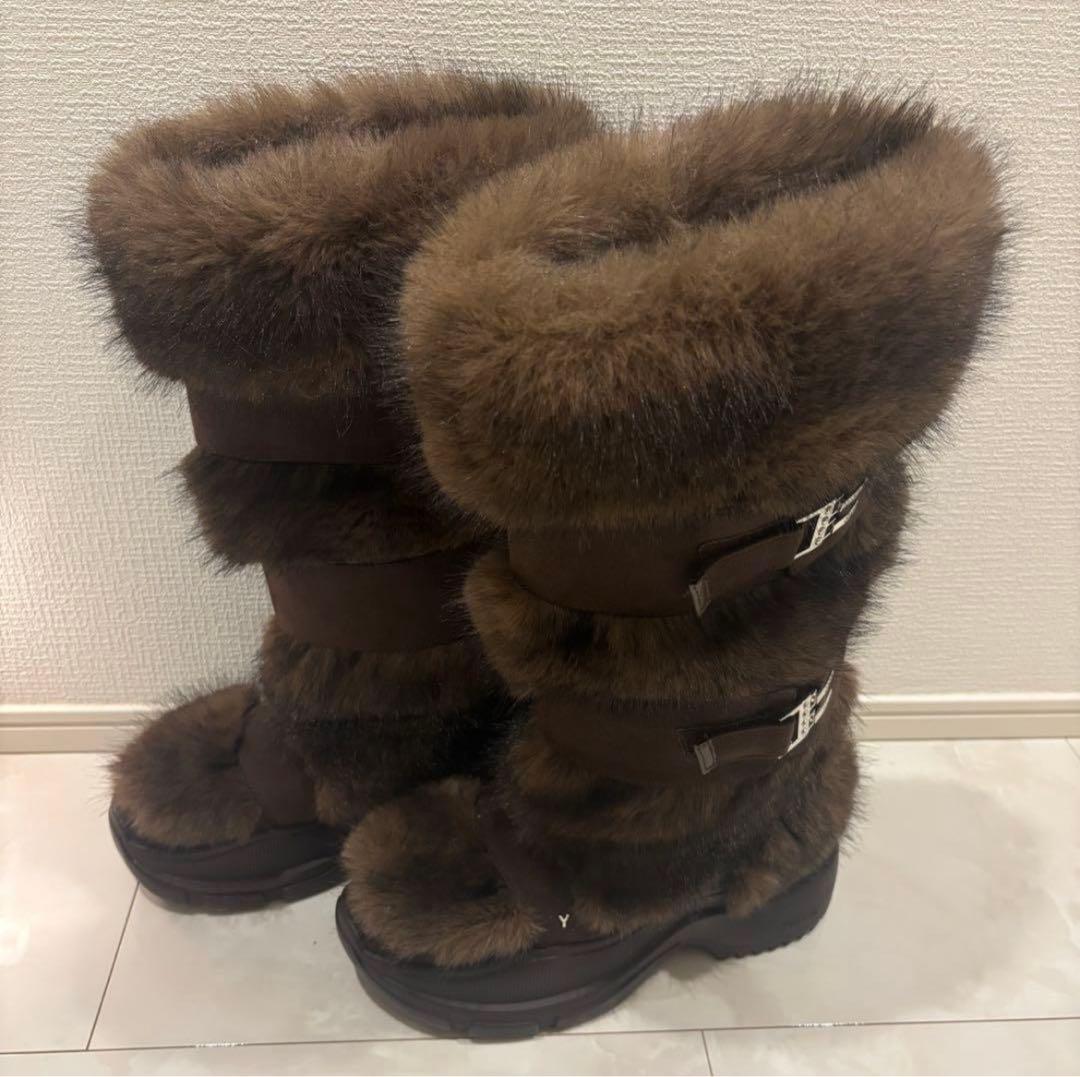 M*o様 YELLO TANUKI LONG BOOTS ブラウン ロングブーツ
