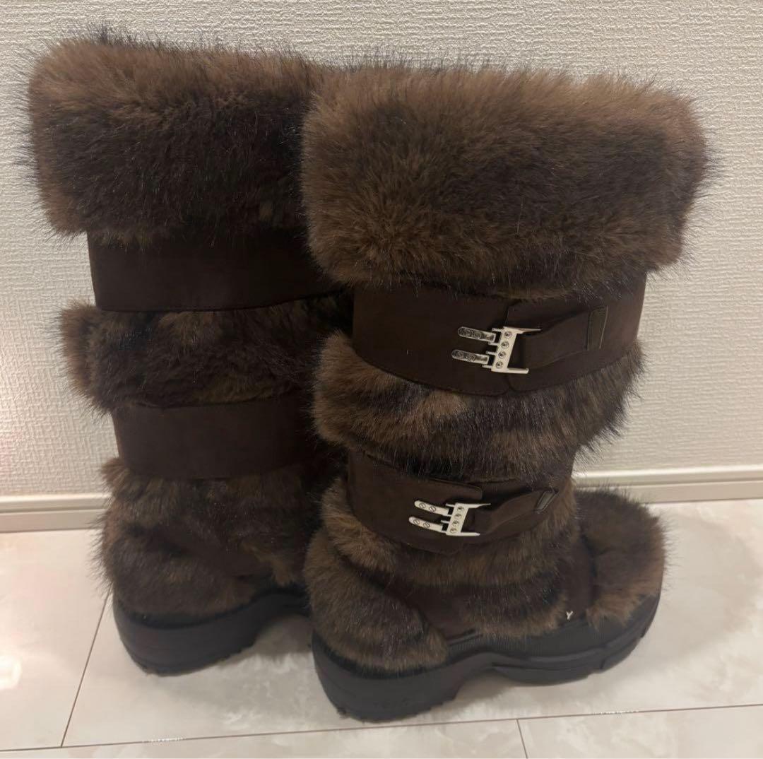 M*o様 YELLO TANUKI LONG BOOTS ブラウン ロングブーツ