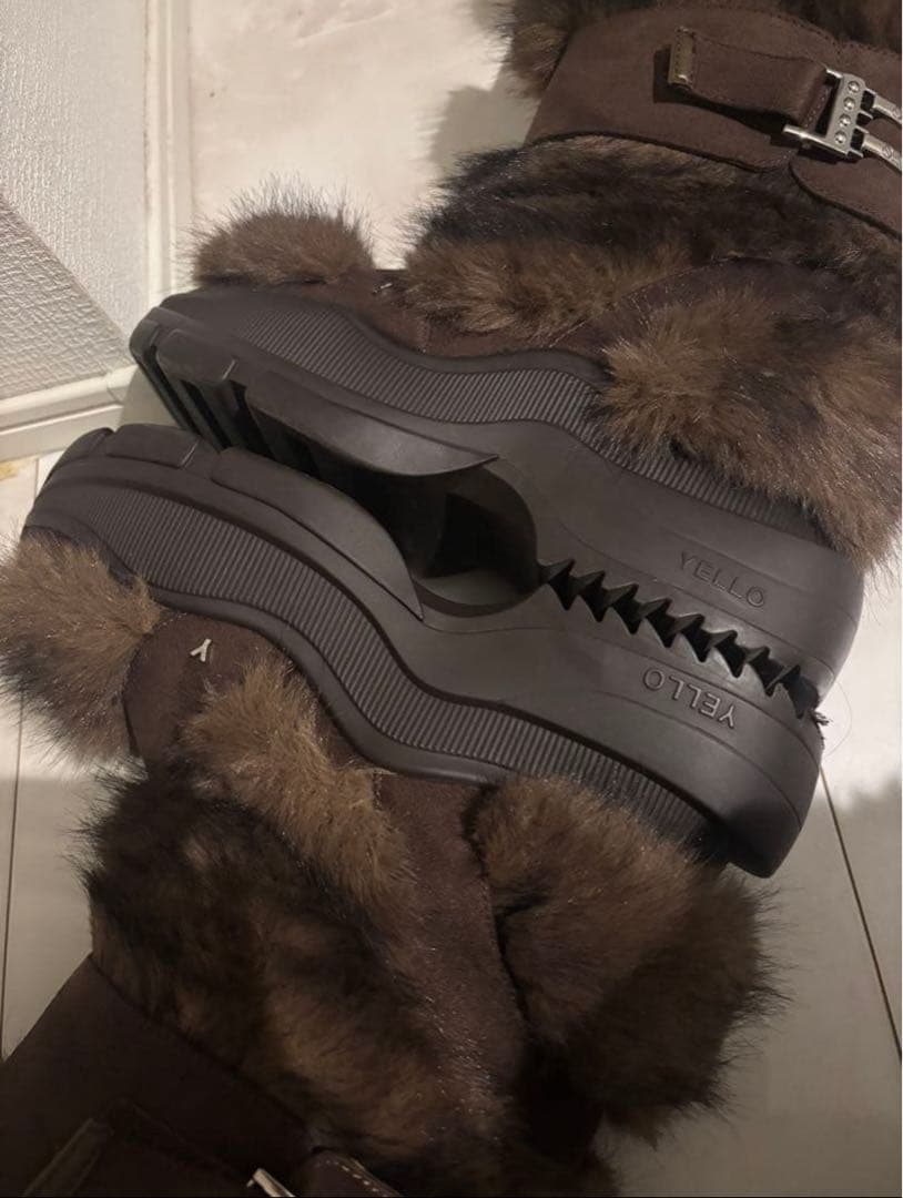 M*o様 YELLO TANUKI LONG BOOTS ブラウン ロングブーツ