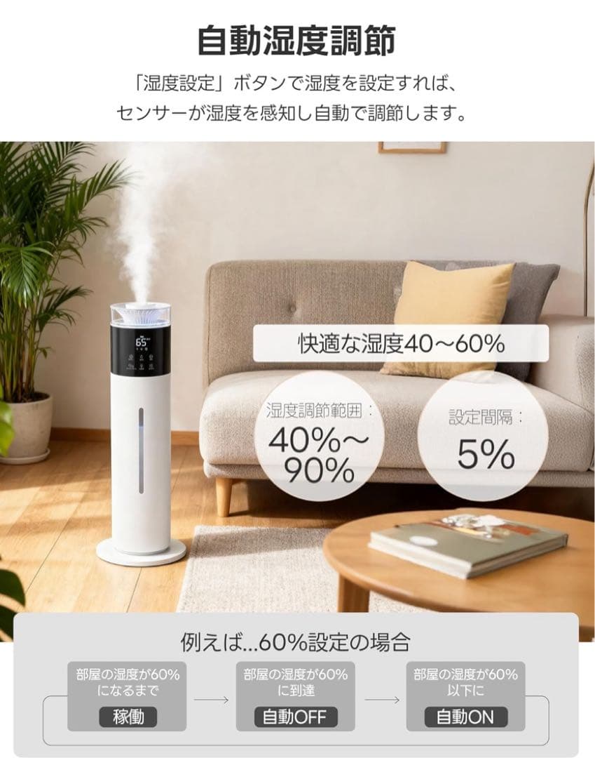 加湿器 大容量 10L リモコン操作・知能恒湿・除菌　超音波式 300ml/h