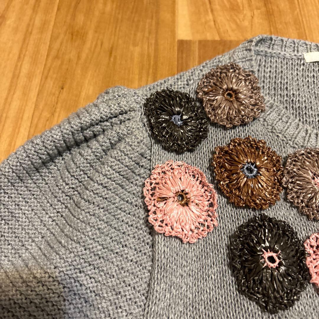 ミナペルホネン os8144 花モチーフ刺繍 グレー ニットカーディガン