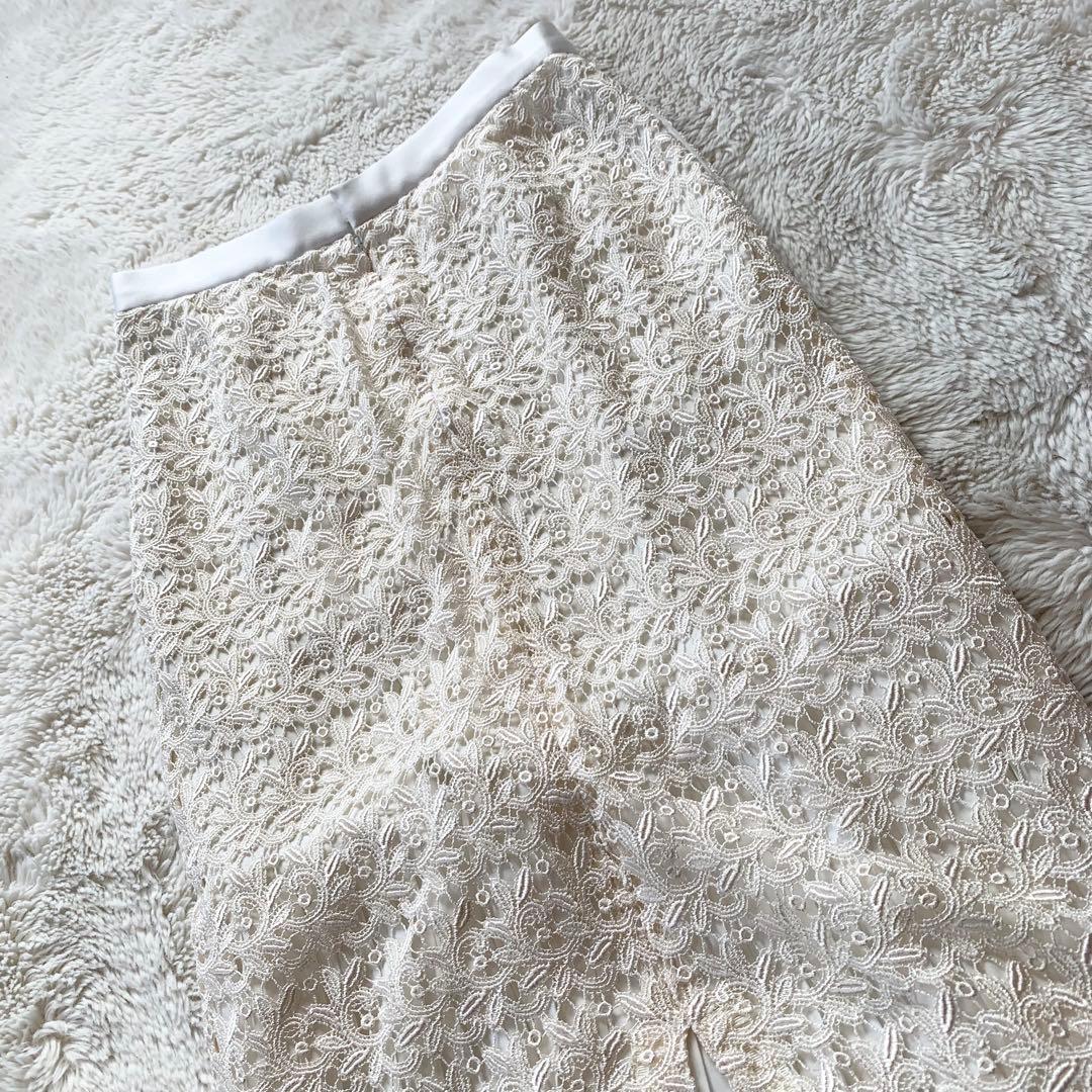 LOKITHO ロキト 刺繍　プリーツ　ロングスカート　ホワイト　S 1サイズ