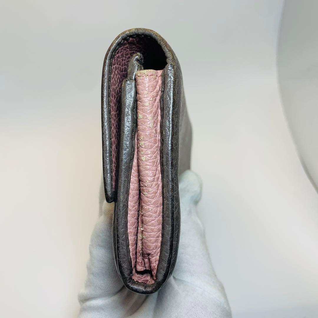 ⭐️GUCCIグッチ スウィング　長財布　シボレザー　バイカラー　グレー　ピンク
