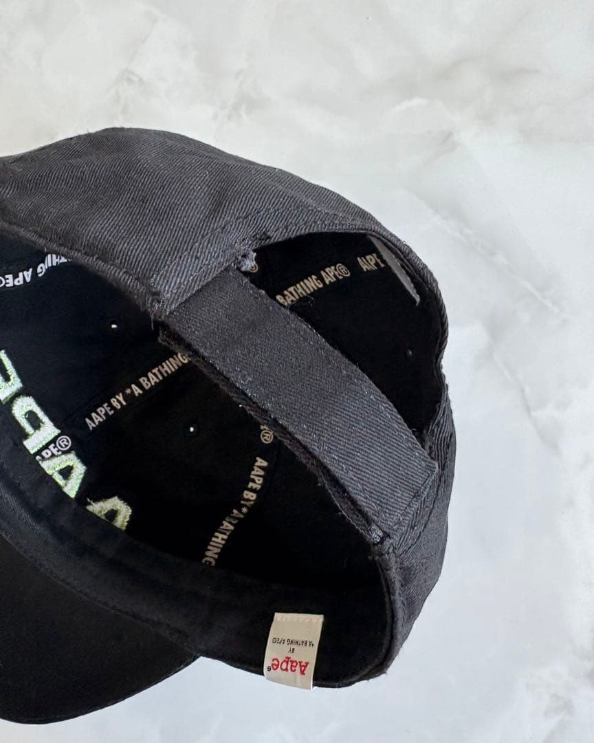 A BATHING APE キャップ 刺繍ロゴ ブラック 6パネル ローキャップ