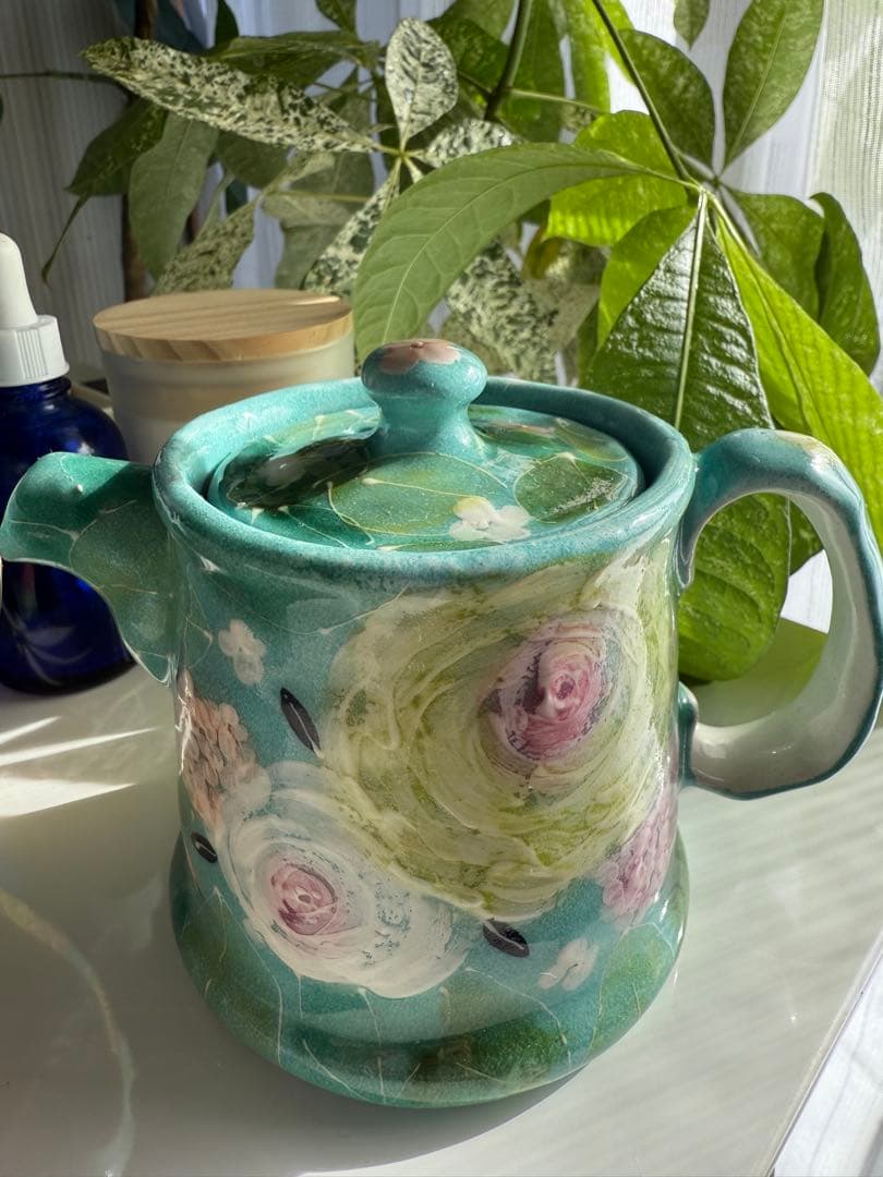工房ゆずりは　花柄陶器ポット