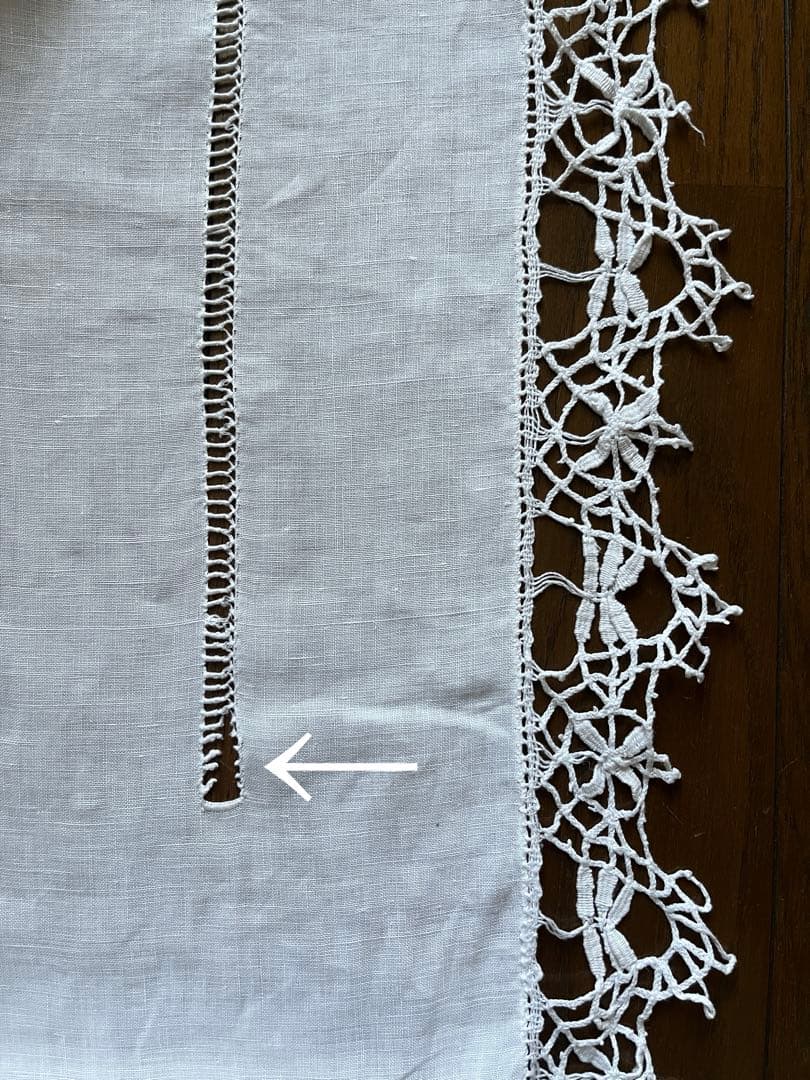 ◆フランスアンティーク｜大判手刺繍ボビンレースロングマルチクロスエンブレム長方形