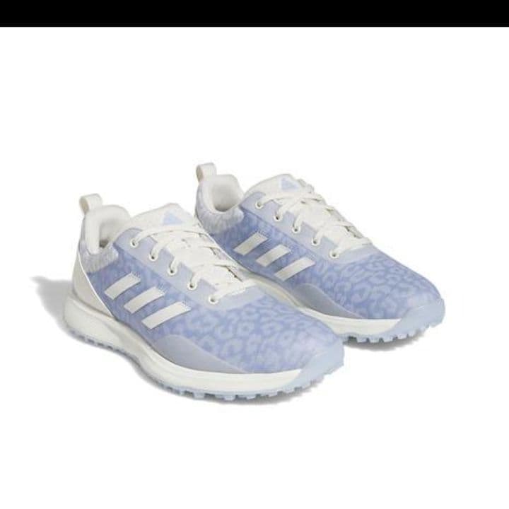 adidas レディース 水色 レオパードパターン スパイスレスゴルフシューズ